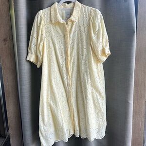 ICHI yellow eyelet shirt dress size small NWT